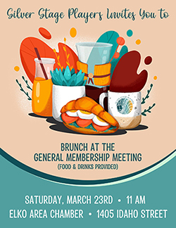 Image of brunch food and beverages and event information.