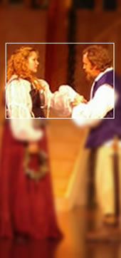 Much Ado About Nothing (2005): Kandi Corell as Beatrice and Joshua Brown as Benedick confess their love.